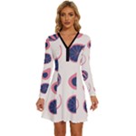 Fruits Halves Pattern Design Long Sleeve Deep V Mini Dress 