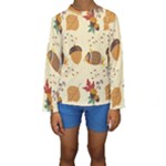 Leaves Foliage Acorns Barrel Kids  Long Sleeve Swimwear