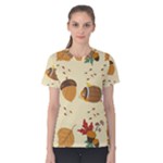 Leaves Foliage Acorns Barrel Women s Cotton T-Shirt