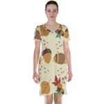 Leaves Foliage Acorns Barrel Short Sleeve Nightdress