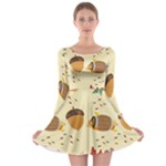 Leaves Foliage Acorns Barrel Long Sleeve Skater Dress
