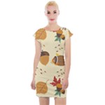 Leaves Foliage Acorns Barrel Cap Sleeve Bodycon Dress