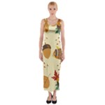 Leaves Foliage Acorns Barrel Fitted Maxi Dress