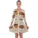 Leaves Foliage Acorns Barrel Quarter Sleeve Skater Dress