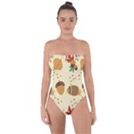 Leaves Foliage Acorns Barrel Tie Back One Piece Swimsuit