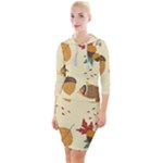 Leaves Foliage Acorns Barrel Quarter Sleeve Hood Bodycon Dress