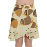 Leaves Foliage Acorns Barrel Chiffon Wrap Front Skirt