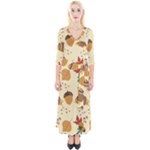 Leaves Foliage Acorns Barrel Quarter Sleeve Wrap Maxi Dress