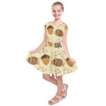 Leaves Foliage Acorns Barrel Kids  Short Sleeve Dress