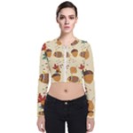 Leaves Foliage Acorns Barrel Long Sleeve Zip Up Bomber Jacket