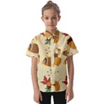 Leaves Foliage Acorns Barrel Kids  Short Sleeve Shirt