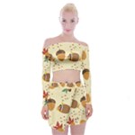 Leaves Foliage Acorns Barrel Off Shoulder Top with Mini Skirt Set