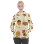 Leaves Foliage Acorns Barrel Women s Hooded Pullover