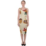 Leaves Foliage Acorns Barrel Sleeveless Pencil Dress
