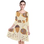 Leaves Foliage Acorns Barrel Quarter Sleeve Waist Band Dress