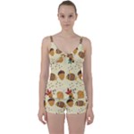 Leaves Foliage Acorns Barrel Tie Front Two Piece Tankini