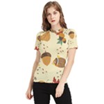 Leaves Foliage Acorns Barrel Women s Short Sleeve Rash Guard