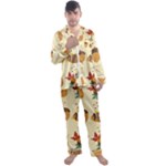 Leaves Foliage Acorns Barrel Men s Long Sleeve Satin Pajamas Set