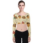 Leaves Foliage Acorns Barrel Velvet Long Sleeve Crop Top