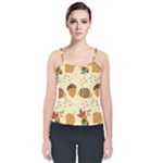 Leaves Foliage Acorns Barrel Velvet Spaghetti Strap Top