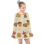 Leaves Foliage Acorns Barrel Kids  Long Sleeve Dress