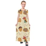Leaves Foliage Acorns Barrel Kids  Short Sleeve Maxi Dress