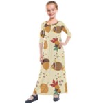 Leaves Foliage Acorns Barrel Kids  Quarter Sleeve Maxi Dress