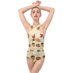 Leaves Foliage Acorns Barrel Cross Front Low Back Swimsuit