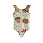 Leaves Foliage Acorns Barrel Kids  Frill Swimsuit