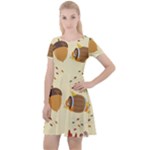 Leaves Foliage Acorns Barrel Cap Sleeve Velour Dress 