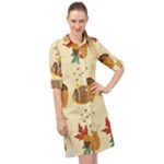 Leaves Foliage Acorns Barrel Long Sleeve Mini Shirt Dress