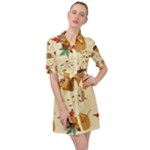 Leaves Foliage Acorns Barrel Belted Shirt Dress