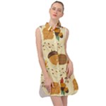 Leaves Foliage Acorns Barrel Sleeveless Shirt Dress
