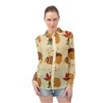 Leaves Foliage Acorns Barrel Long Sleeve Chiffon Shirt