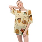 Leaves Foliage Acorns Barrel Oversized Chiffon Top