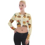 Leaves Foliage Acorns Barrel Long Sleeve Cropped Velvet Jacket