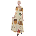 Leaves Foliage Acorns Barrel Half Sleeves Maxi Dress
