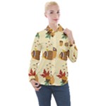 Leaves Foliage Acorns Barrel Women s Long Sleeve Pocket Shirt