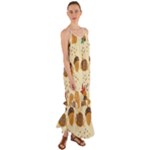 Leaves Foliage Acorns Barrel Cami Maxi Ruffle Chiffon Dress