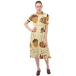 Leaves Foliage Acorns Barrel Keyhole Neckline Chiffon Dress