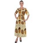 Leaves Foliage Acorns Barrel Shoulder Straps Boho Maxi Dress 