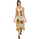 Leaves Foliage Acorns Barrel Halter Tie Back Dress 