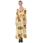Leaves Foliage Acorns Barrel Button Up Maxi Dress