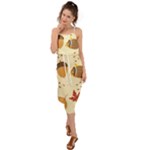 Leaves Foliage Acorns Barrel Waist Tie Cover Up Chiffon Dress