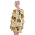 Leaves Foliage Acorns Barrel Open Neck Shift Dress