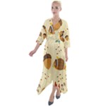Leaves Foliage Acorns Barrel Quarter Sleeve Wrap Front Maxi Dress