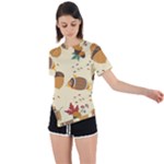 Leaves Foliage Acorns Barrel Asymmetrical Short Sleeve Sports T-Shirt