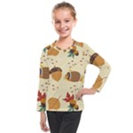 Leaves Foliage Acorns Barrel Kids  Long Mesh T-Shirt