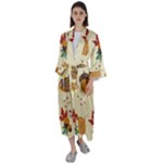 Leaves Foliage Acorns Barrel Maxi Satin Kimono