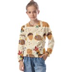 Leaves Foliage Acorns Barrel Kids  Long Sleeve T-Shirt with Frill 